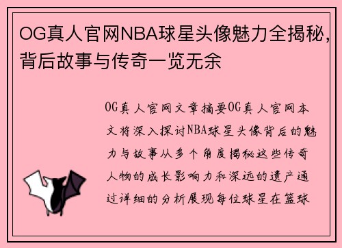 OG真人官网NBA球星头像魅力全揭秘，背后故事与传奇一览无余