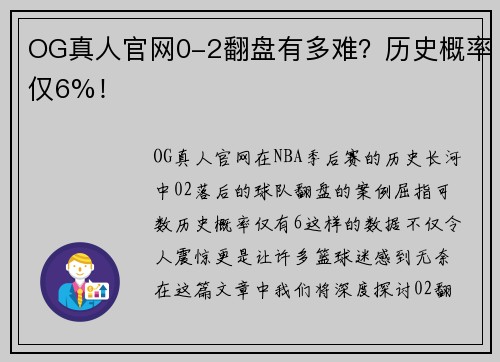 OG真人官网0-2翻盘有多难？历史概率仅6%！