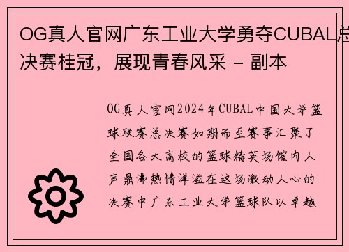 OG真人官网广东工业大学勇夺CUBAL总决赛桂冠，展现青春风采 - 副本