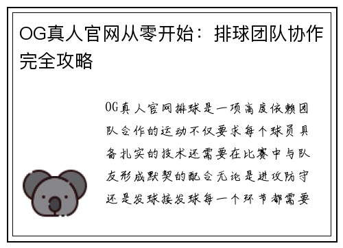 OG真人官网从零开始：排球团队协作完全攻略