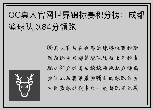 OG真人官网世界锦标赛积分榜：成都篮球队以84分领跑